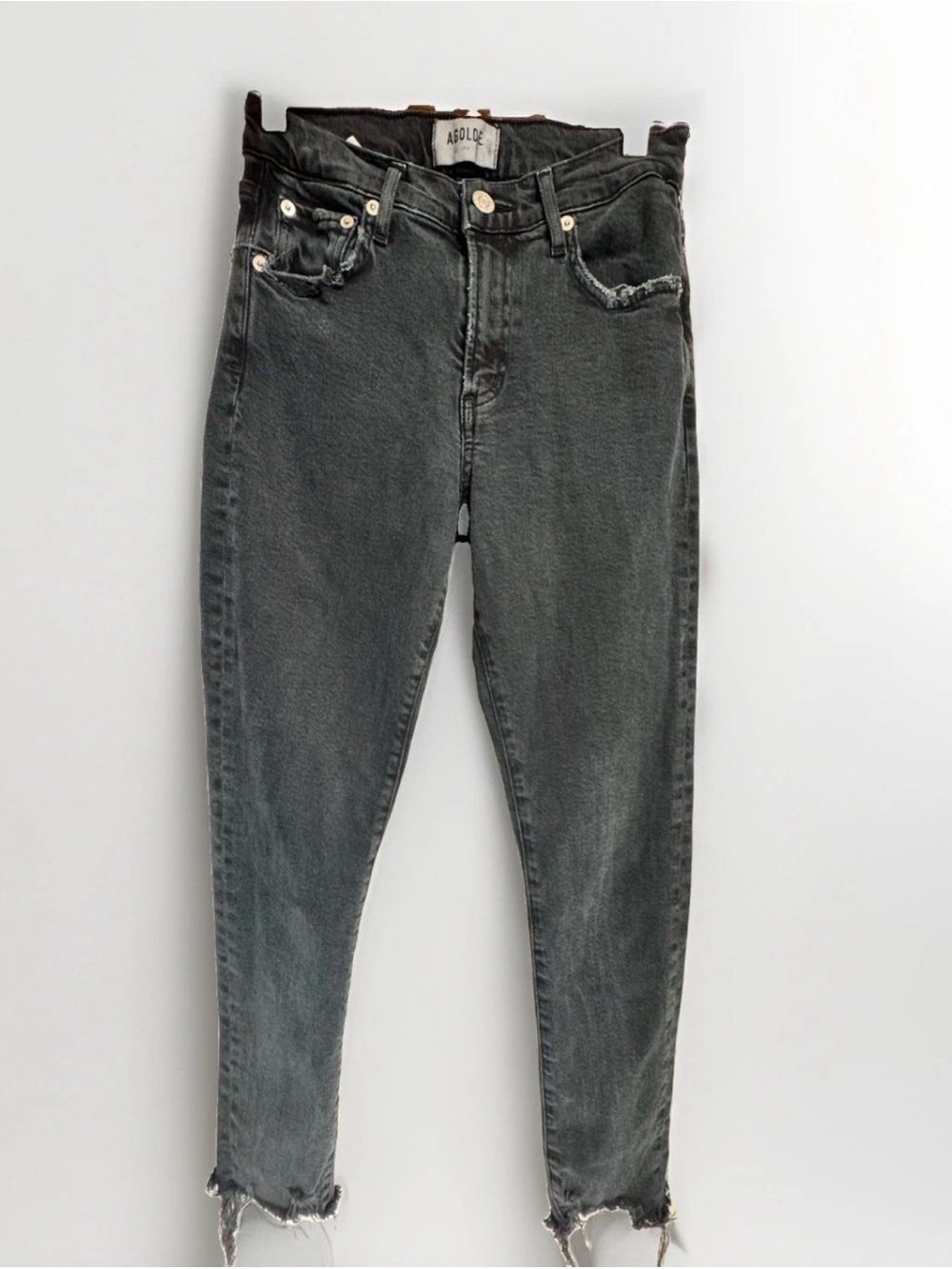 AGOLDE Distressed Frayed Raw Hem Slim Jeans Gray Wash Toni Size 24